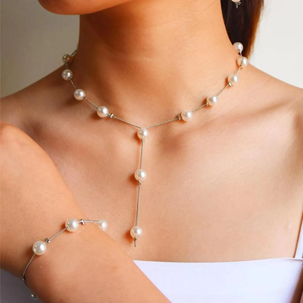 Bridal Necklace Earring And Bracelet Set Faux Pearl Jewelry Set for Women Wedding Bridal Jewelry