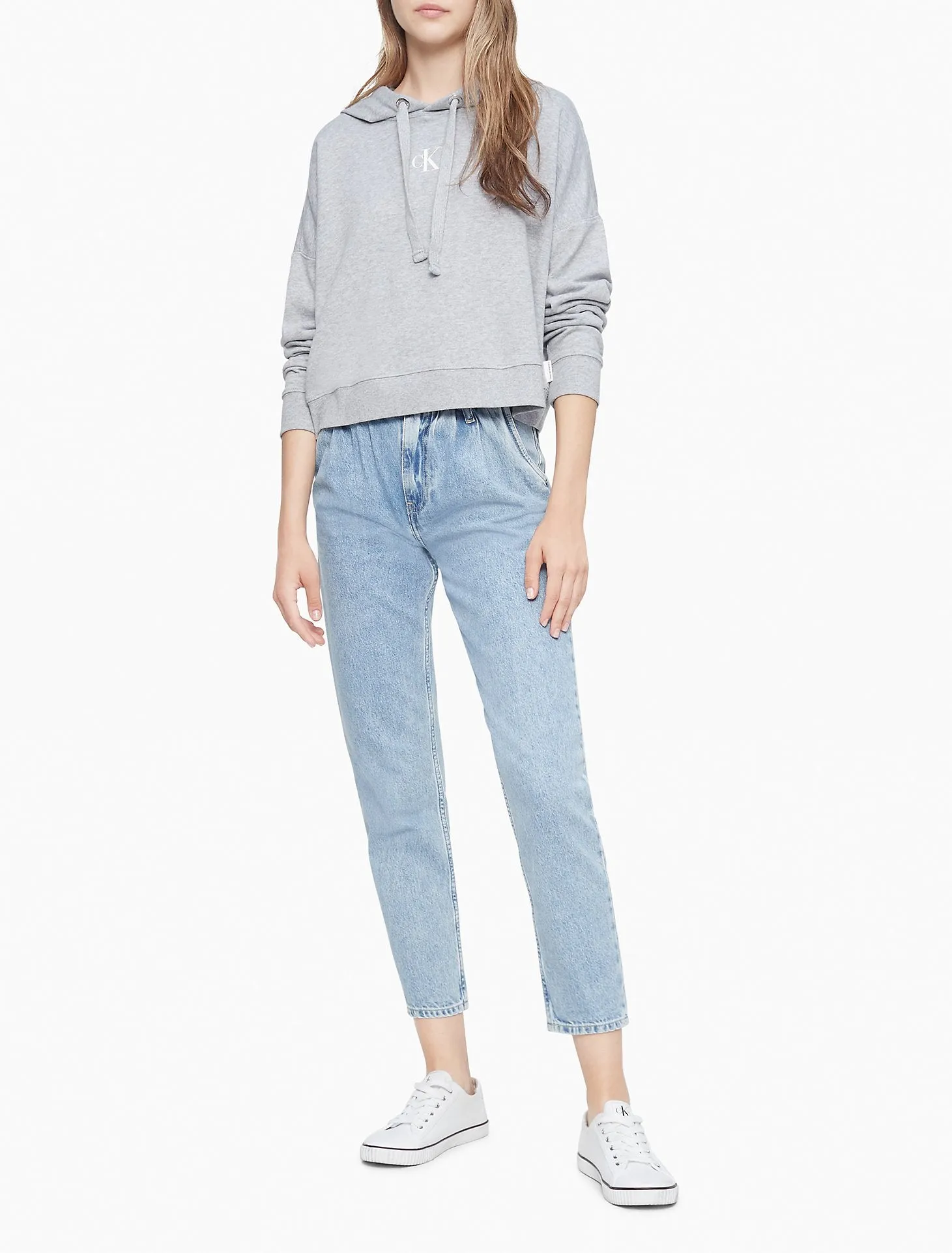 Calvin Klein Micro Monogram Logo Cropped Hoodie - Women