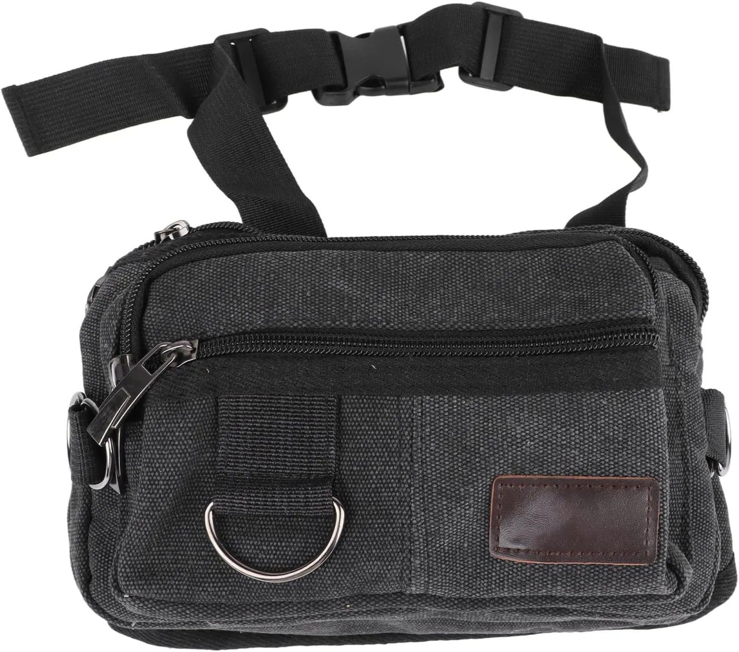 Canvas Fanny Pack, Men Casual Waist Bag Black Multi Pocket Pack Adjustable Belt Crossbody Fashion Shoulder Pouch Women Cycling Bag for Sports Travel Running