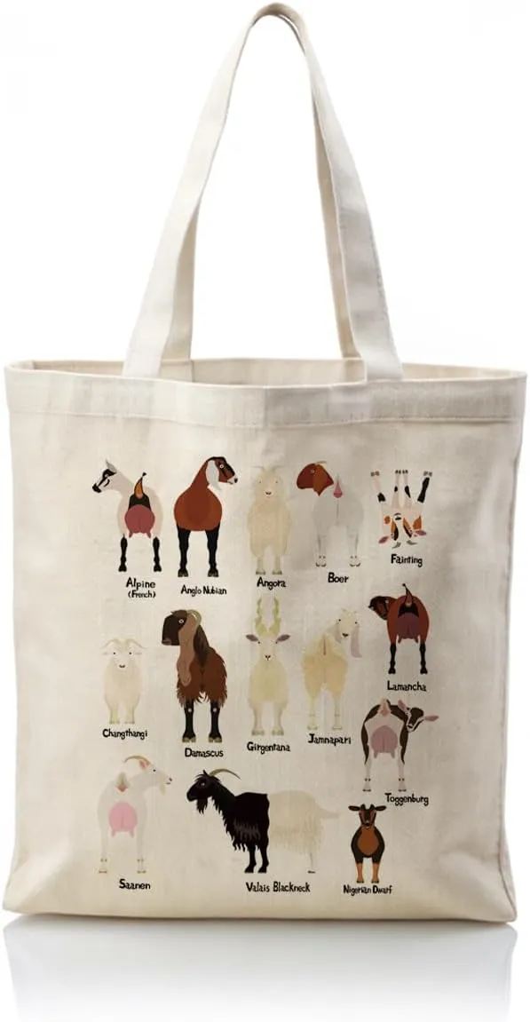 Canvas Tote Bag, Canvas Handbag Aesthetic For Women, Cartoon Various Breeds Of Goats Group, Reusable Canvas Tote Bag, Birthday Friendship Gifts For Women, Leisure Vacation, Shopping, Work