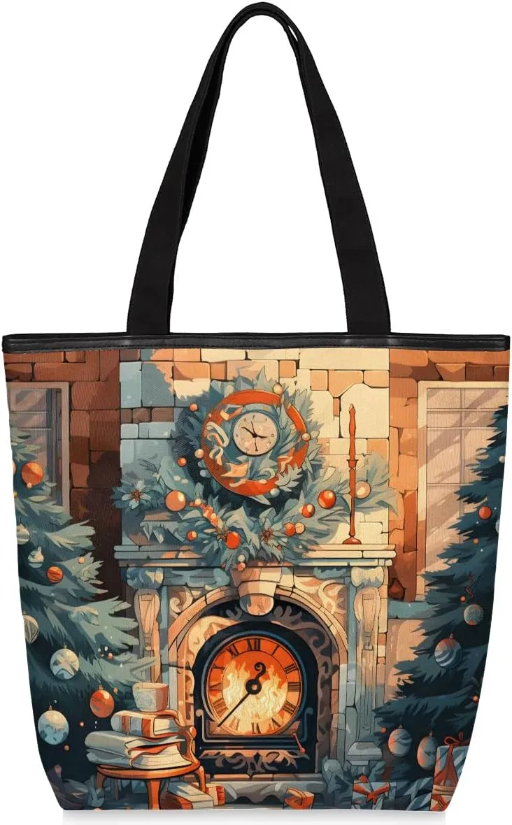 Canvas Tote Bag for Women Men Christmas Anime Style Heater Canvas Handbag Shoulder Tote Bag with Zipper Closure Reusable Grocery Bag Shopping Cloth Bag with Handles for Beach Gym Picnic Work