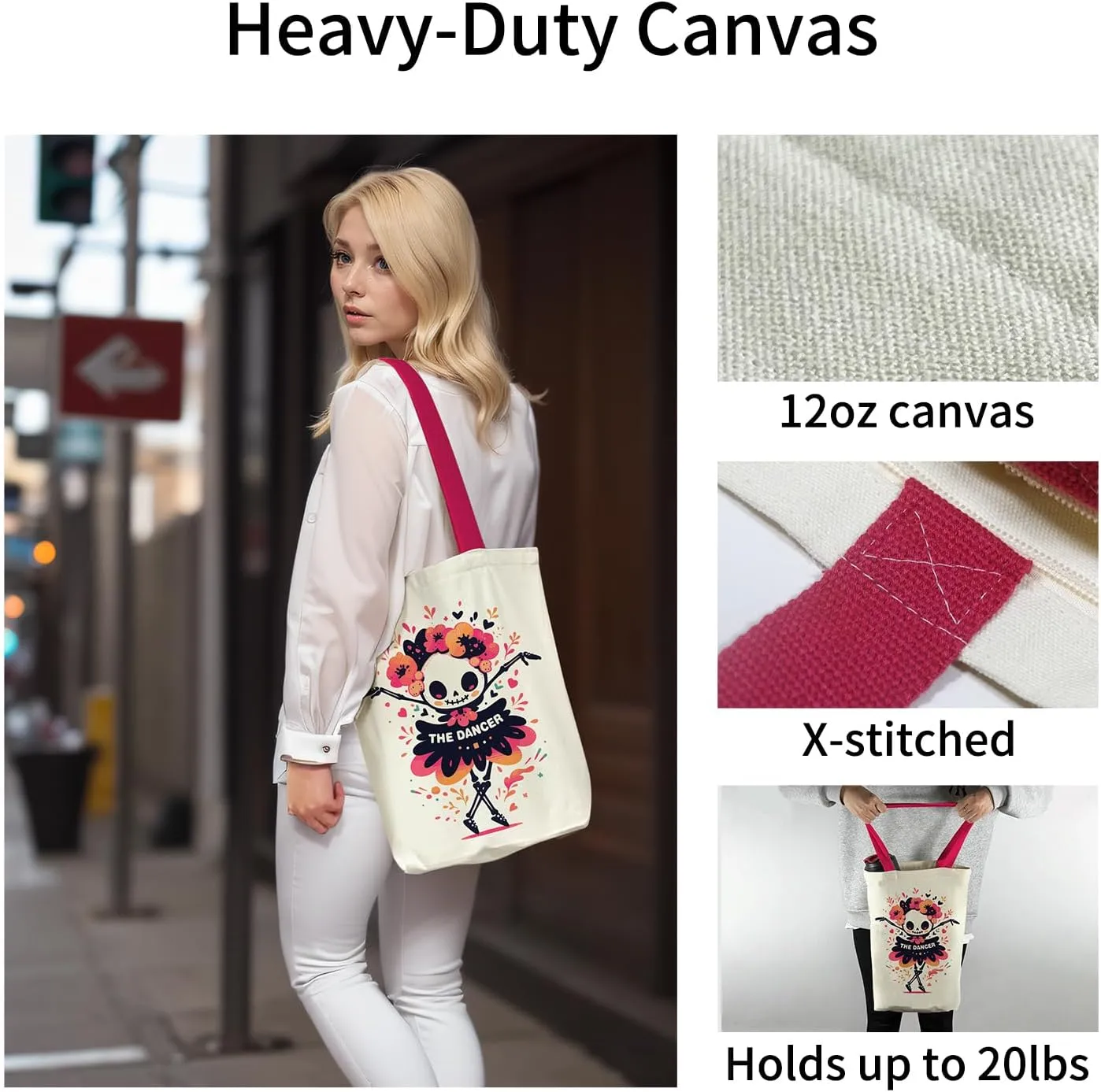Canvas Tote Bag for Women, Tote Bag with Zipper Inner Pocket, Zippered Canvas Bag for Shopping Work Grocery Everyday