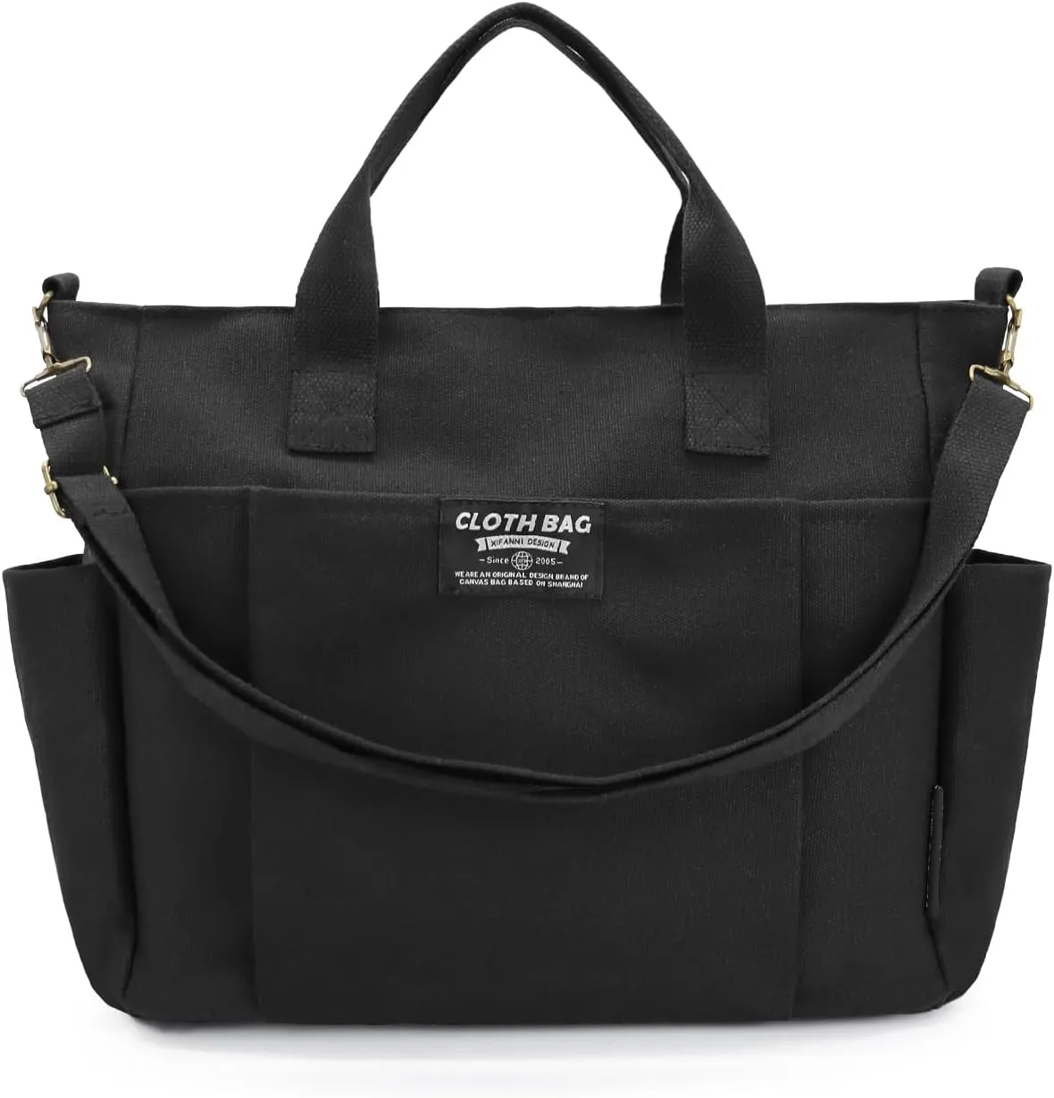Canvas Tote Bag, Large Capacity Crossbody Bag Multi Pocket Canvas Laptop Tote Bag for Work Travel