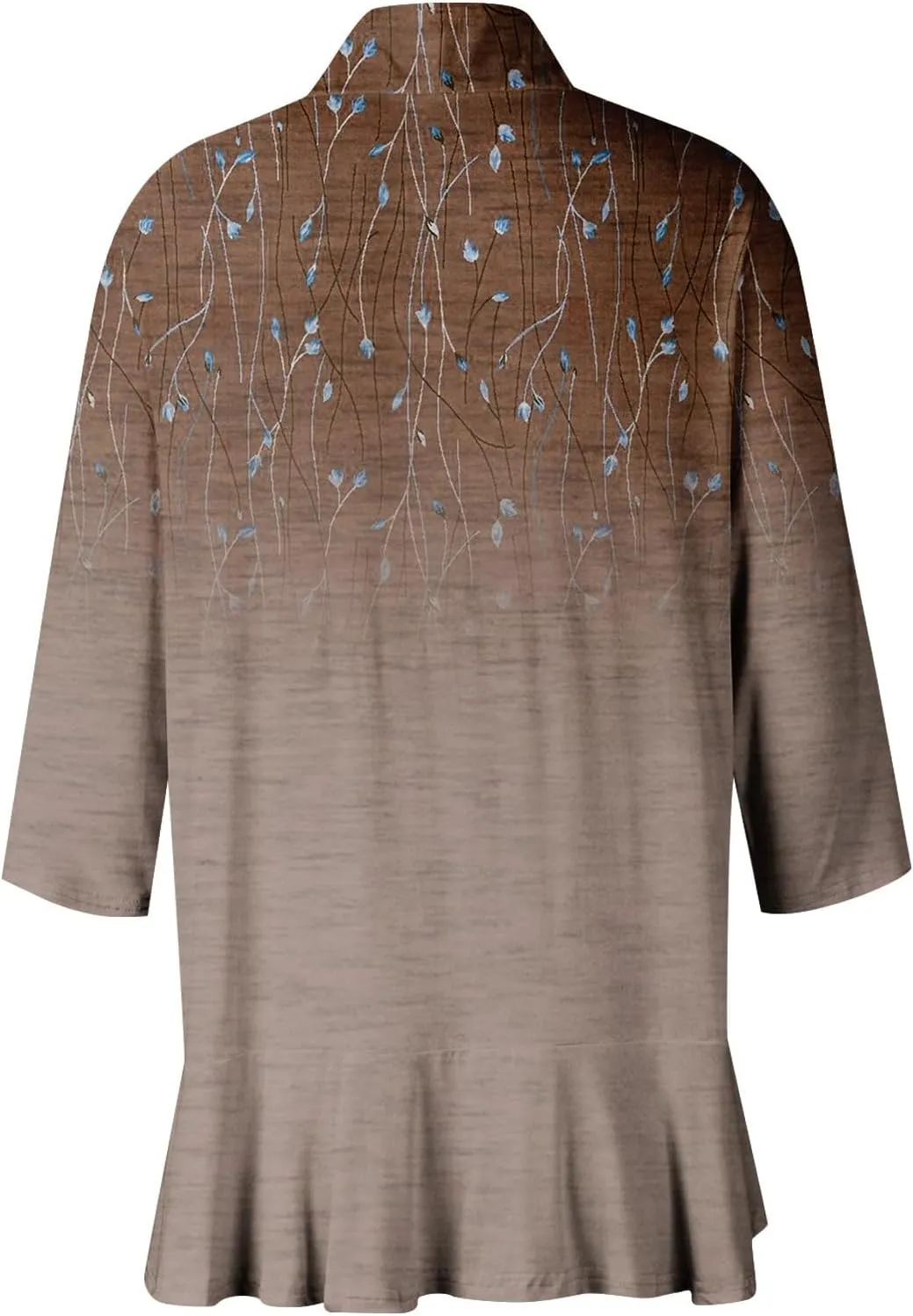 Cardigan for Women Draped Ruffles Printed Casual Tops 3/4 Sleeves Lightweight Open Front Shirts