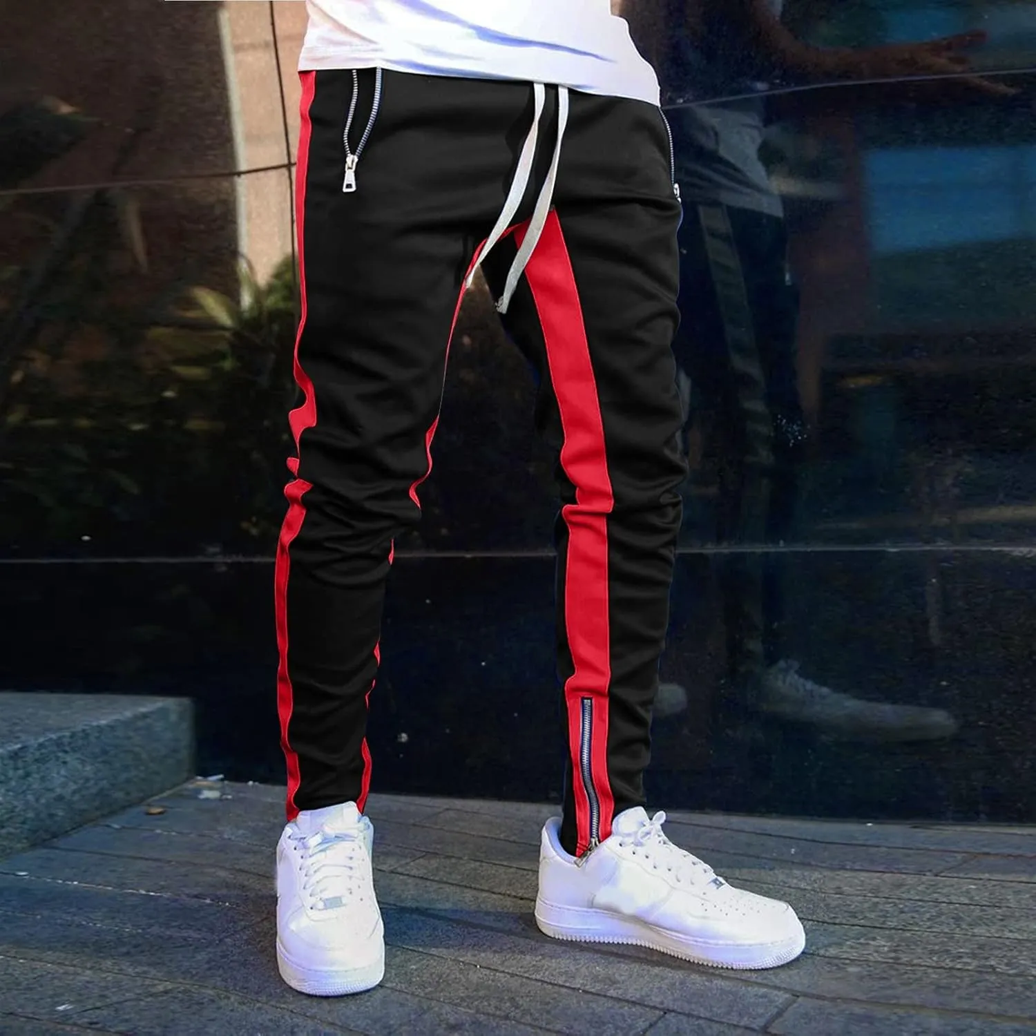 Cargo Pants for Men Big and Tall, Gym Athletic Running Track 5 Pocket Winter Sweat Pants Athletic Pants for Men Cargo