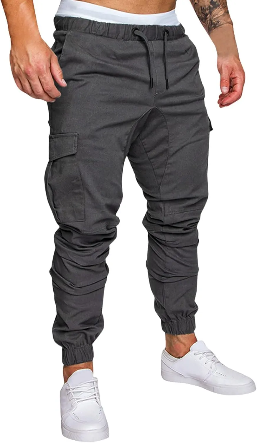Cargo Pants for Men Big and Tall Men's Heavyweight Fleece Cargo Sweatpants Stretch Elastic Waist Jogger Sports Pants
