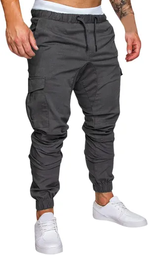 Cargo Pants for Men Big and Tall Men's Heavyweight Fleece Cargo Sweatpants Stretch Elastic Waist Jogger Sports Pants