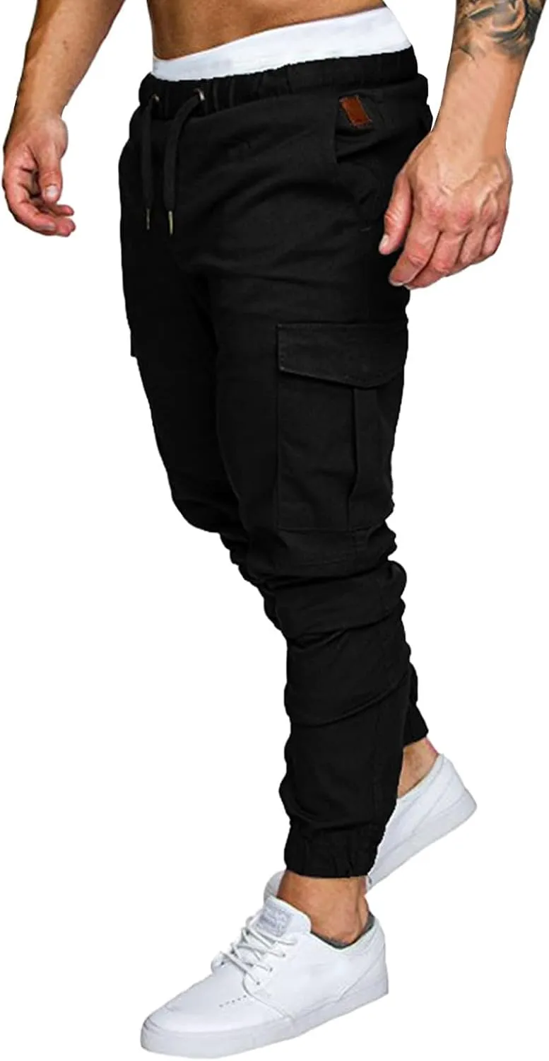 Cargo Pants for Men Relaxed Fit Multi-Pocket Cargo Pants Drawstring Sports Trousers Stretch Elastic Waist Gym Running