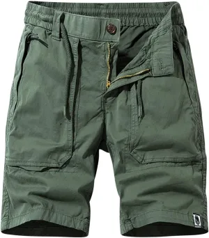 Cargo Shorts for Men Relaxed Fit Drawstring Elastic Waist Multi Pockets Tooling Shorts Classic-Fit Utility Shorts