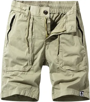 Cargo Shorts for Men Relaxed Fit Drawstring Elastic Waist Multi Pockets Tooling Shorts Classic-Fit Utility Shorts