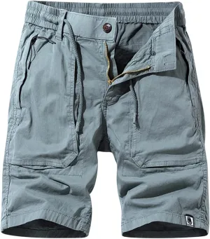 Cargo Shorts for Men Relaxed Fit Drawstring Elastic Waist Multi Pockets Tooling Shorts Classic-Fit Utility Shorts