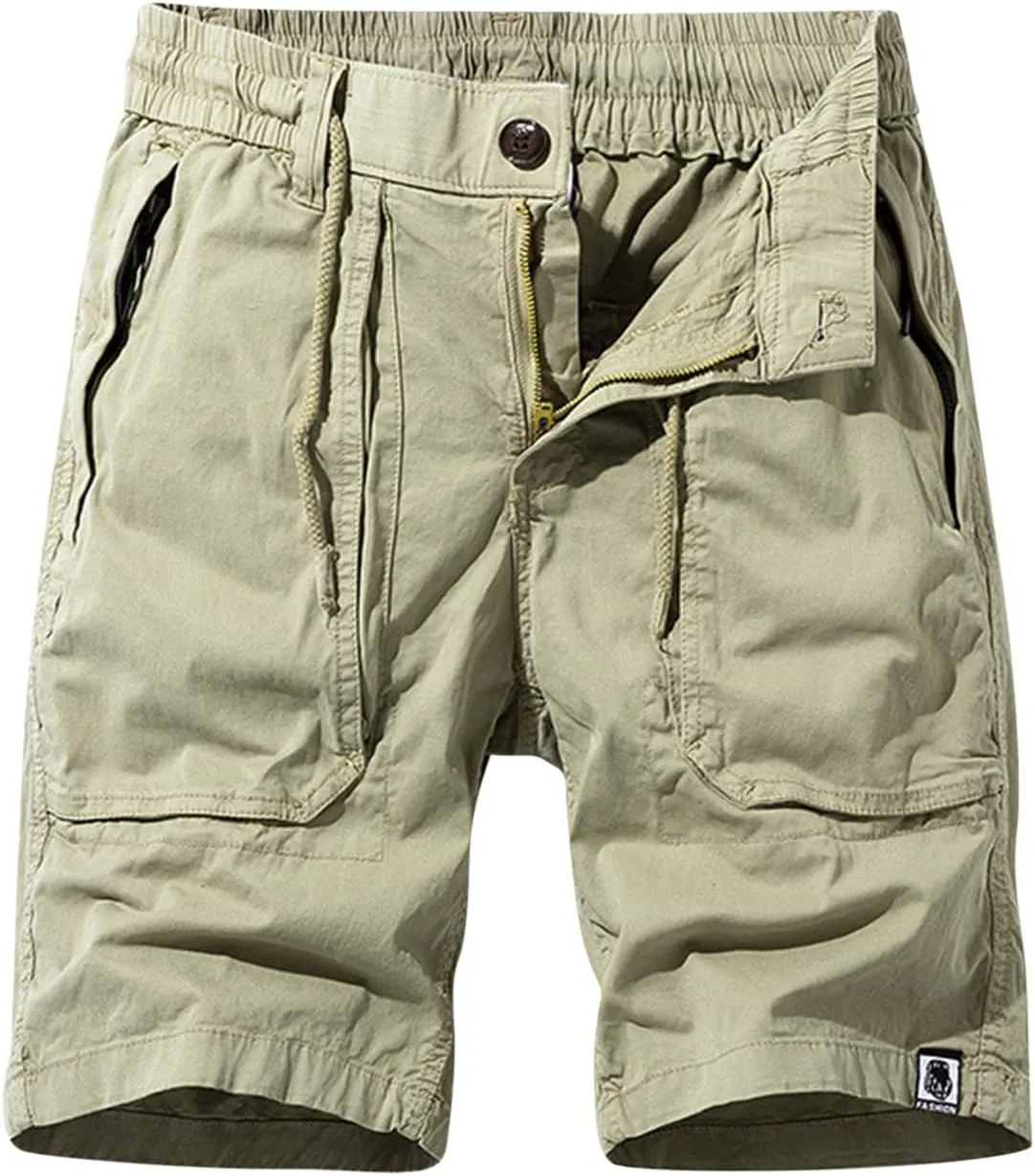 Cargo Shorts for Men Relaxed Fit Drawstring Elastic Waist Multi Pockets Tooling Shorts Classic-Fit Utility Shorts