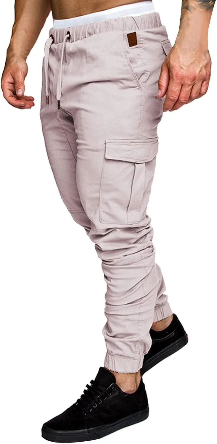 Cargo Sweatpants for Men Big and Tall Fleece Joggers Elastic Waist Baggy Drawstring Trousers Sweat Pants with Pockets