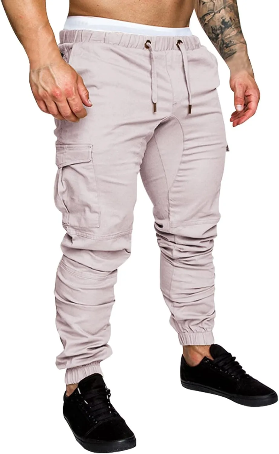 Cargo Sweatpants for Men Big and Tall Fleece Joggers Elastic Waist Baggy Drawstring Trousers Sweat Pants with Pockets