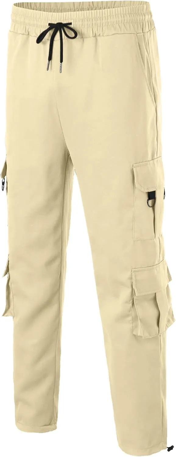 Cargo Sweatpants for Men Elastic Waist Drawstring Work Jogger Pants with Pockets Mens Casual Pants Stretch Slim Fit