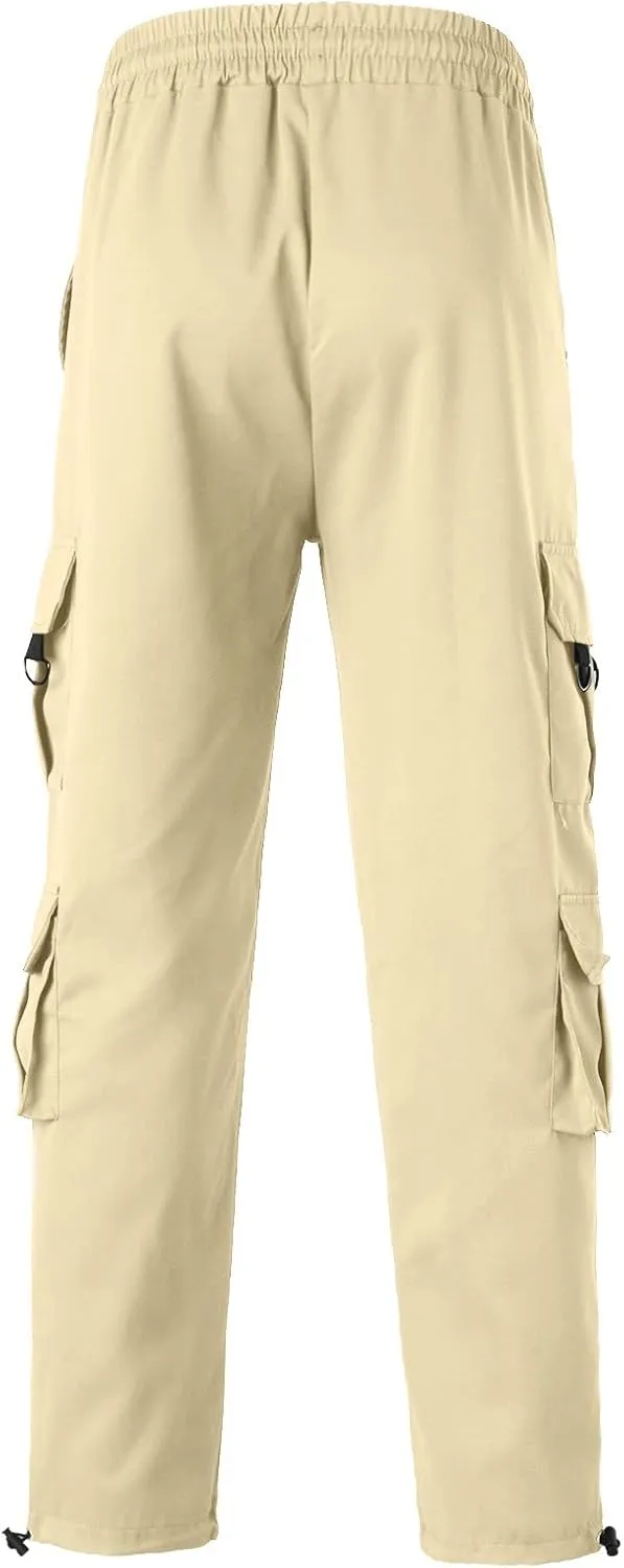 Cargo Sweatpants for Men Elastic Waist Drawstring Work Jogger Pants with Pockets Mens Casual Pants Stretch Slim Fit