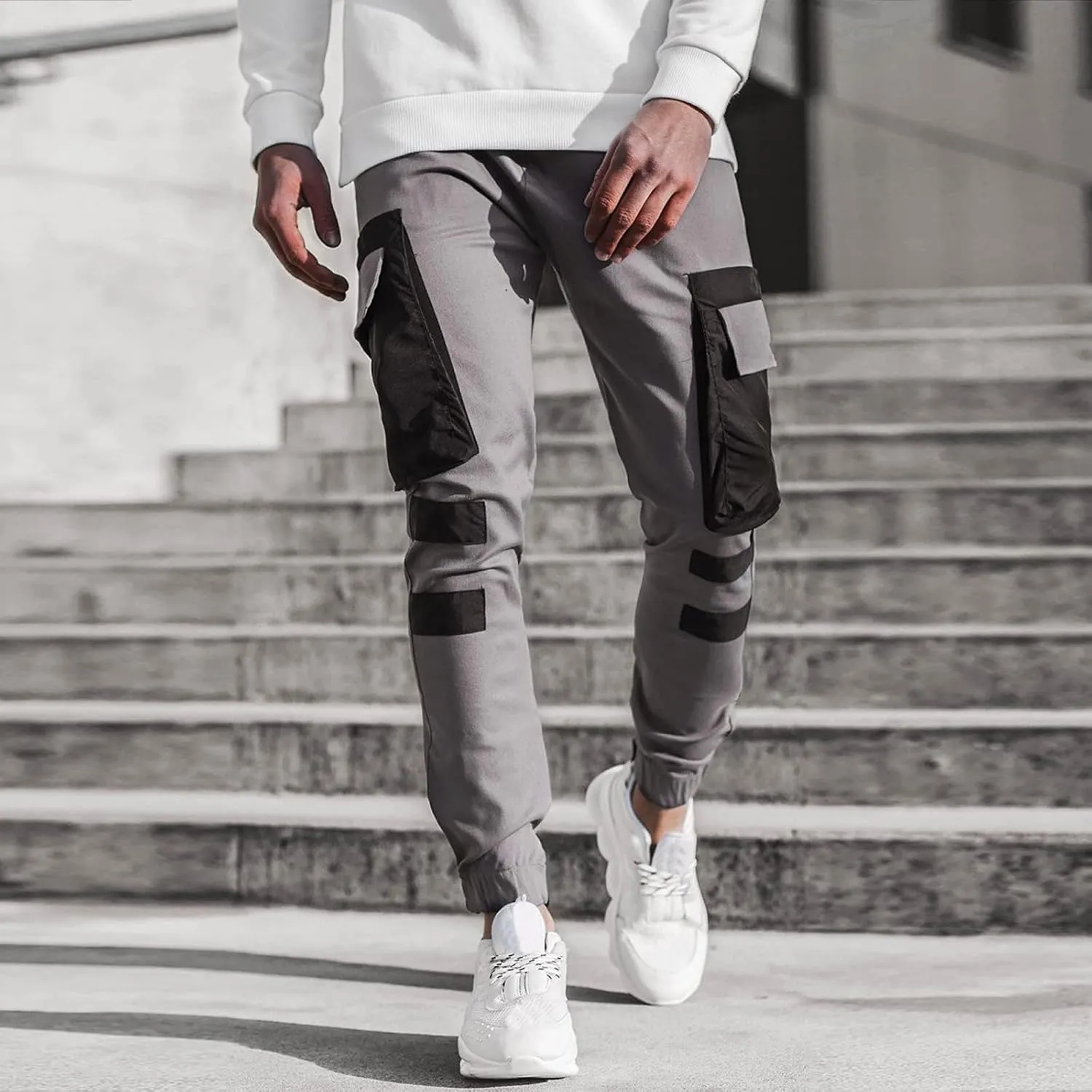 Cargo Sweatpants for Men Mens Lounge Pants Pants with Elastic Drawstring Waist Men's Jogger Pants Baggy Goth Techwear