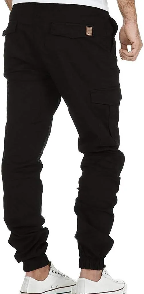 Cargo Trousers for Men Casual Jogger Sweatpants for Men Multi-Pocket Cargo Pants Drawstring Sports Trousers Stretch