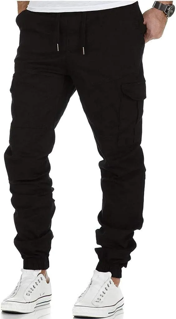 Cargo Trousers for Men Casual Jogger Sweatpants for Men Multi-Pocket Cargo Pants Drawstring Sports Trousers Stretch