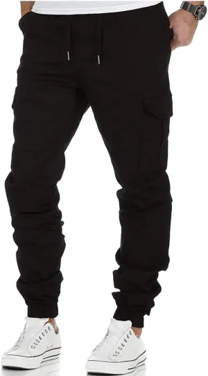 Cargo Trousers for Men Casual Jogger Sweatpants for Men Multi-Pocket Cargo Pants Drawstring Sports Trousers Stretch