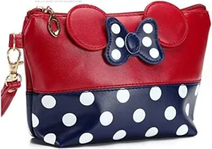 Cartoon Leather Travel Makeup Handbag, Cute Portable Cosmetic bag Toiletry (Red)