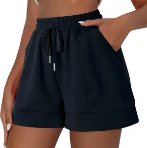 Casual Shorts for Women Summer Wide Leg Pants Elasticated Waist Relaxed Fit Lounge Shorts with Pockets