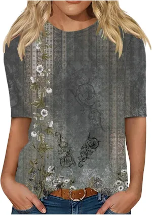 Ceboyel Women Short Sleeve T Shirts Floral Boho Summer Blouses Tops Dressy Tshirts Tee Trendy Causal Vacation Clothing 2024