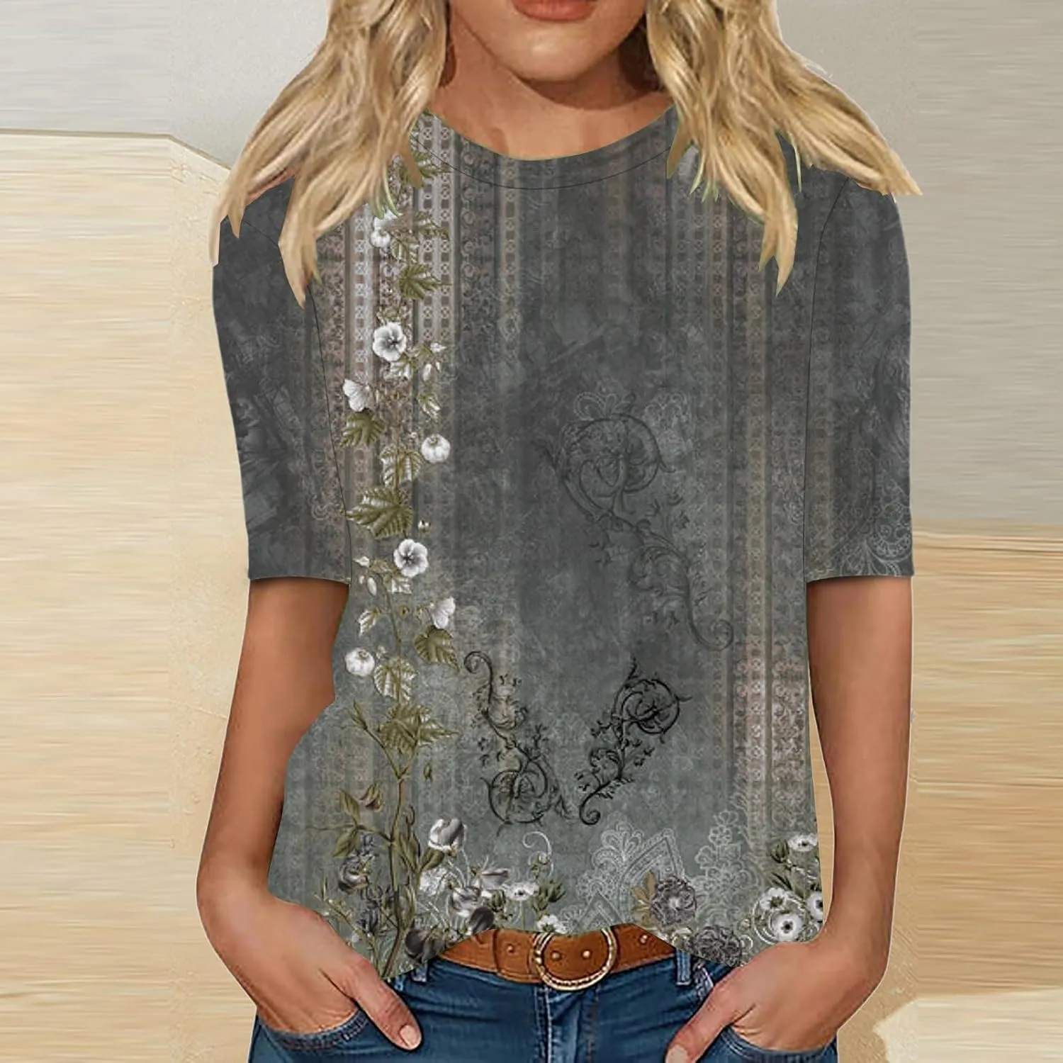 Ceboyel Women Short Sleeve T Shirts Floral Boho Summer Blouses Tops Dressy Tshirts Tee Trendy Causal Vacation Clothing 2024