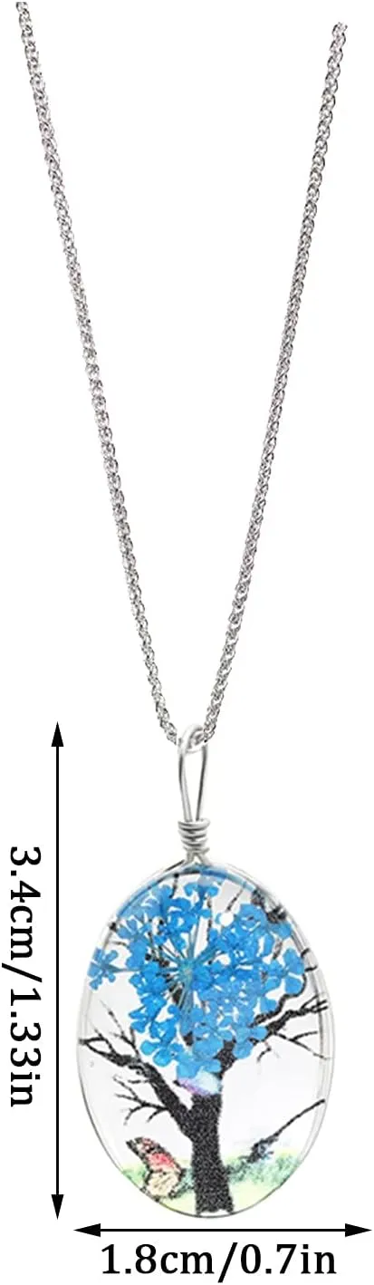 Chain Necklaces for Women- Y-Necklaces Necklace Plant Tree Pendant European Retro Flower Flower Life Lady Double-Sided and Crystal Trunk Eternal Glass Y-2k Men Pendants Jewelry (Blue, One Size)