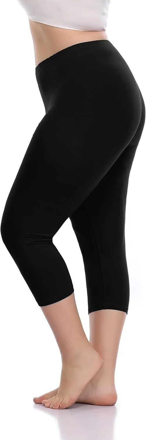 Cheapestbuy Women's Plus Size Capri Leggings Lightweight Soft Crop Leggings Basic Capris Yoga Pants