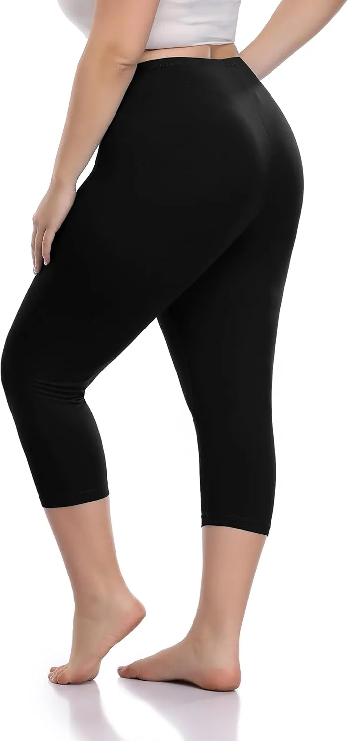 Cheapestbuy Women's Plus Size Capri Leggings Lightweight Soft Crop Leggings Basic Capris Yoga Pants