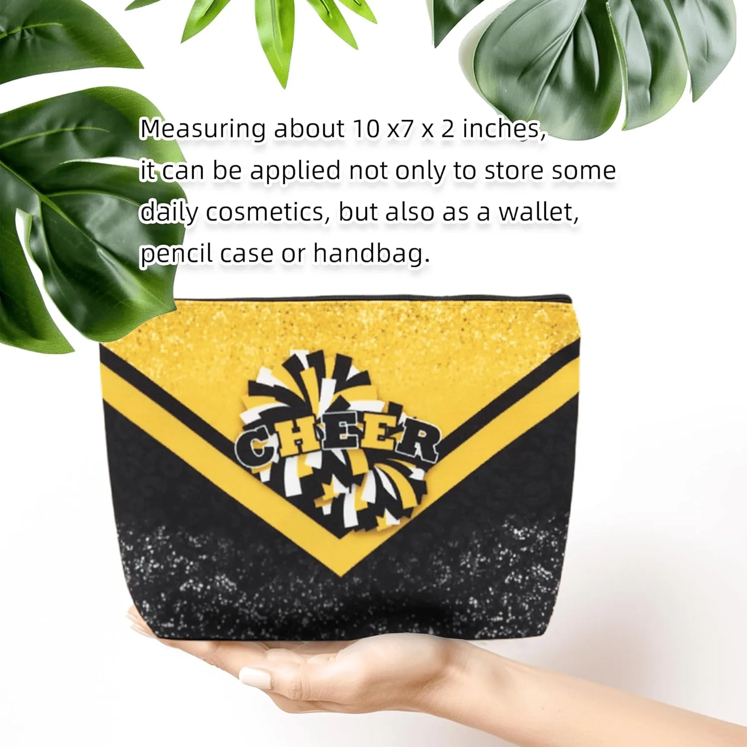 Cheerleader Cosmetic Bag Cheerleader Makeup Bag Gift for Women Cheer Team Gift Ideas for Birthday 1Pcs (Gold&Black)