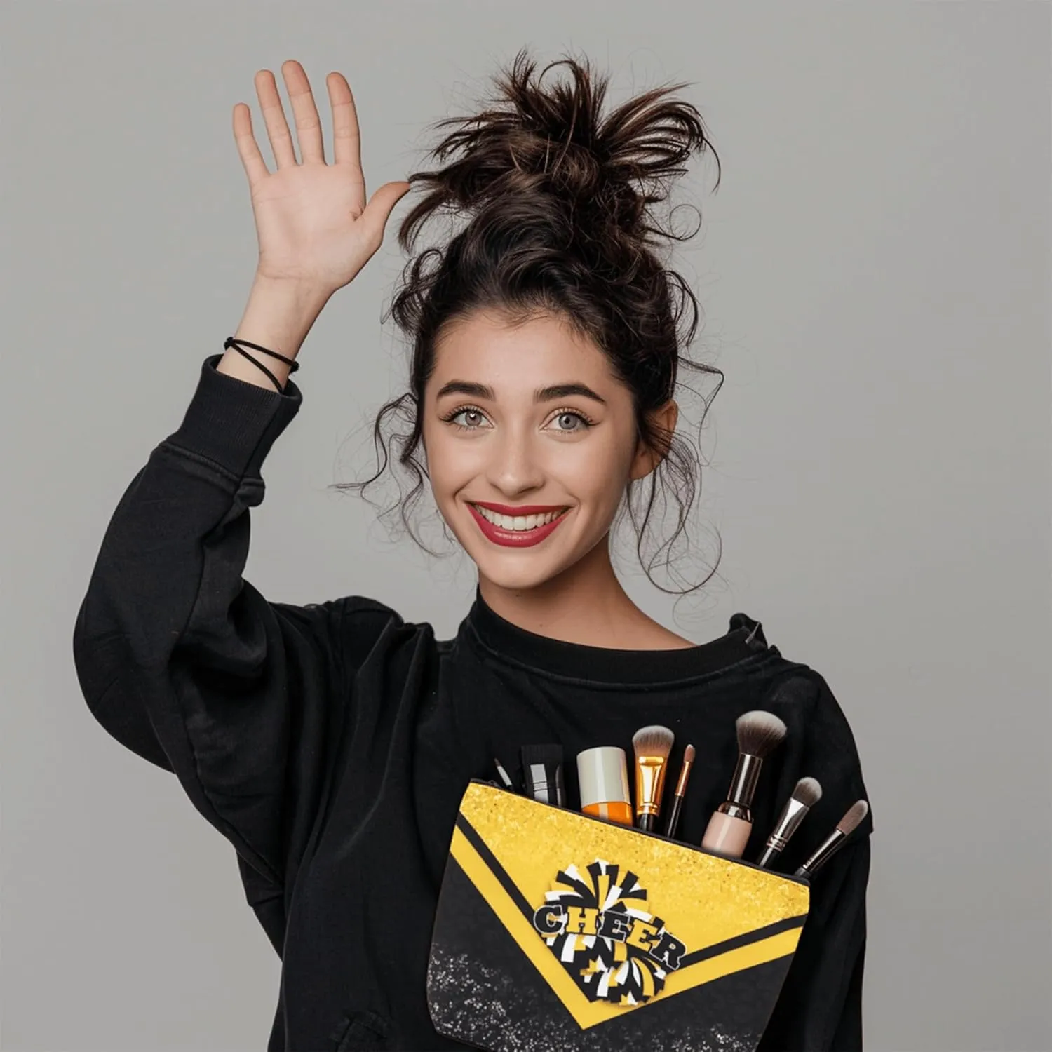 Cheerleader Cosmetic Bag Cheerleader Makeup Bag Gift for Women Cheer Team Gift Ideas for Birthday 1Pcs (Gold&Black)