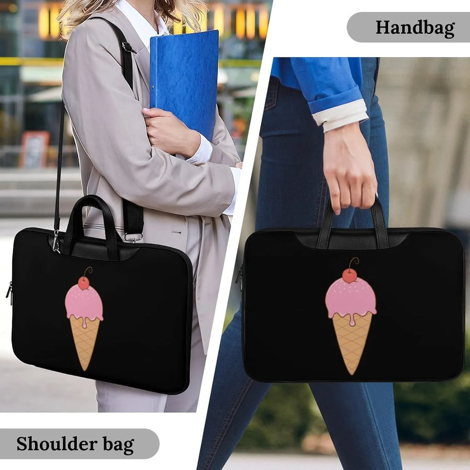 Cherry Ice Cream Leather Bag Laptop Case Slim Water Resistant Computer Bags with Handle Briefcase for Work