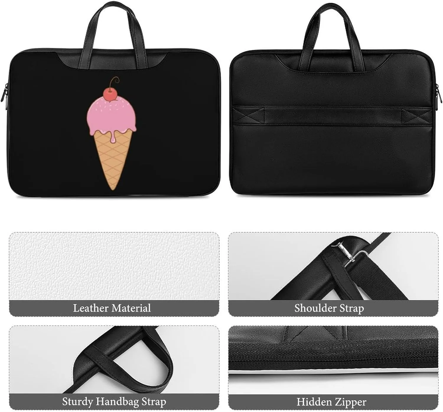 Cherry Ice Cream Leather Bag Laptop Case Slim Water Resistant Computer Bags with Handle Briefcase for Work