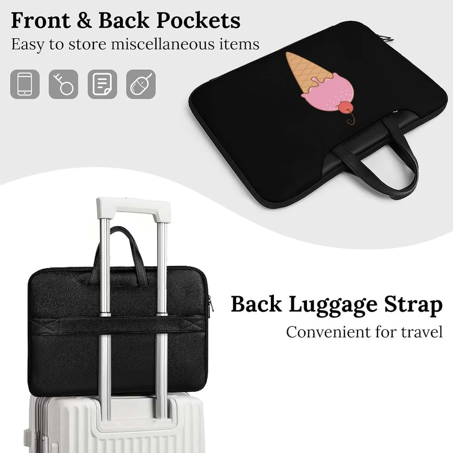Cherry Ice Cream Leather Bag Laptop Case Slim Water Resistant Computer Bags with Handle Briefcase for Work