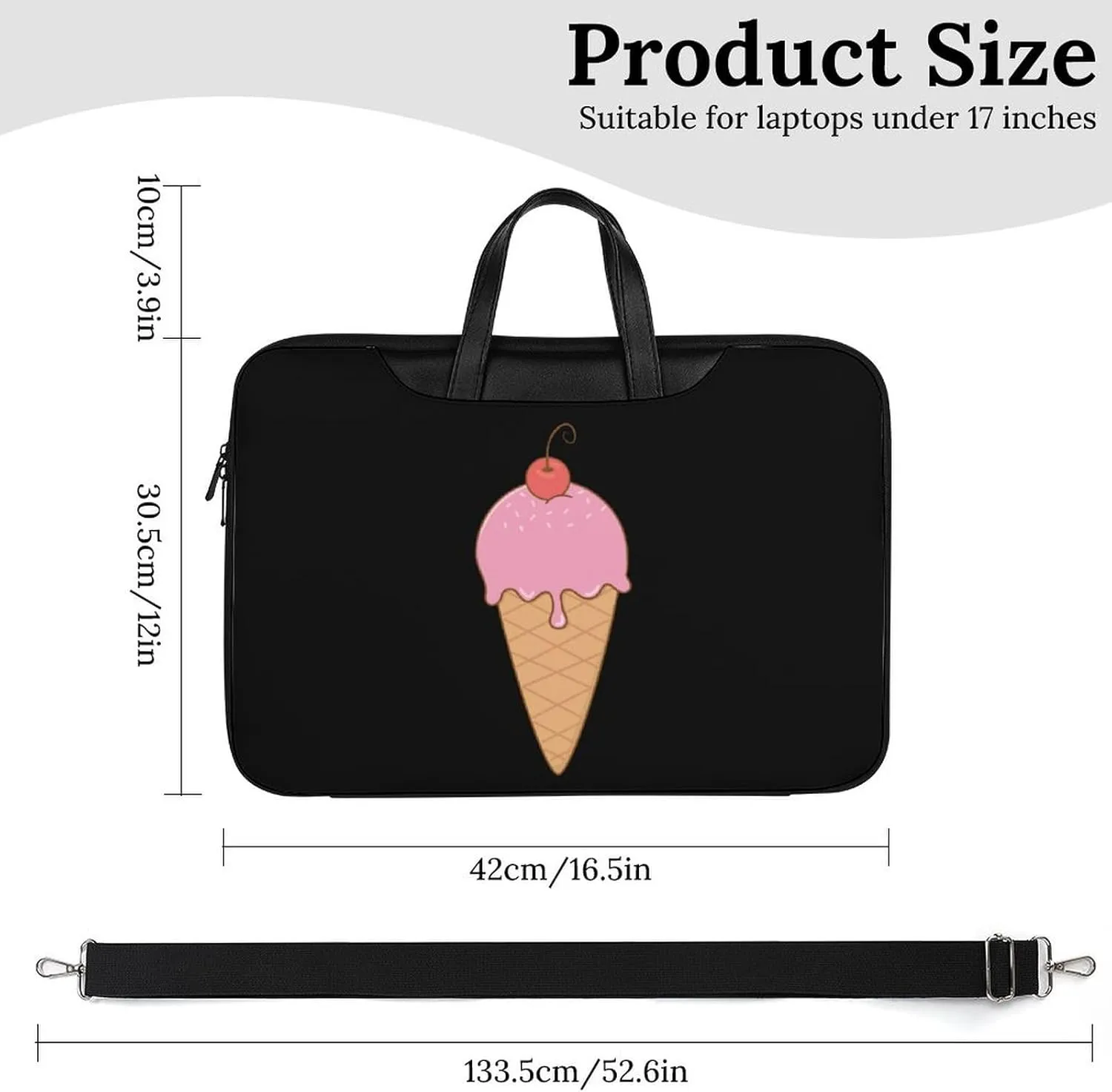 Cherry Ice Cream Leather Bag Laptop Case Slim Water Resistant Computer Bags with Handle Briefcase for Work