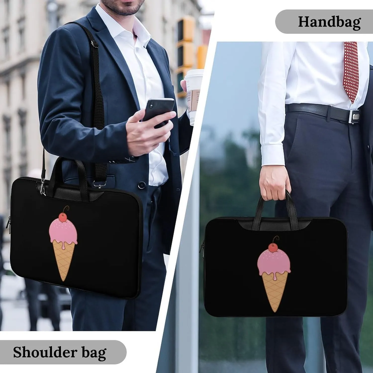 Cherry Ice Cream Leather Bag Laptop Case Slim Water Resistant Computer Bags with Handle Briefcase for Work