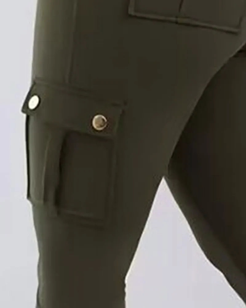 CHICME Women High Waist Cargo Leggings Seamless Workout Leggings Tummy Control Yoga Pants with Pocket