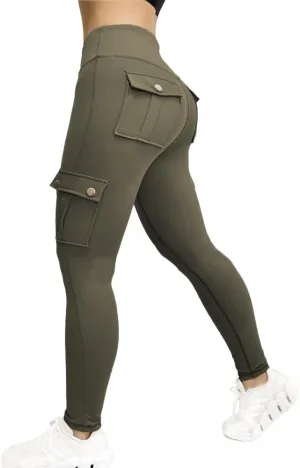 CHICME Women High Waist Cargo Leggings Seamless Workout Leggings Tummy Control Yoga Pants with Pocket