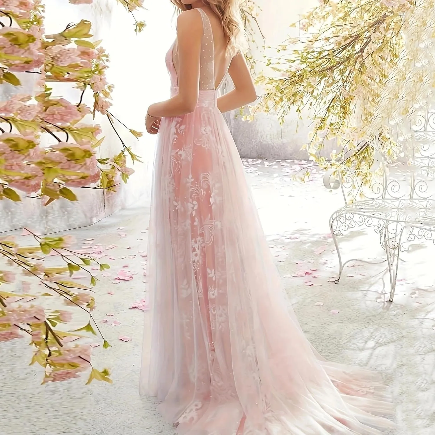 Chiffon Lace Bridesmaid Dresses Long for Women V-Neck Pleated Tulle Straps A-Line Prom Evening Wedding Fomal Gowns