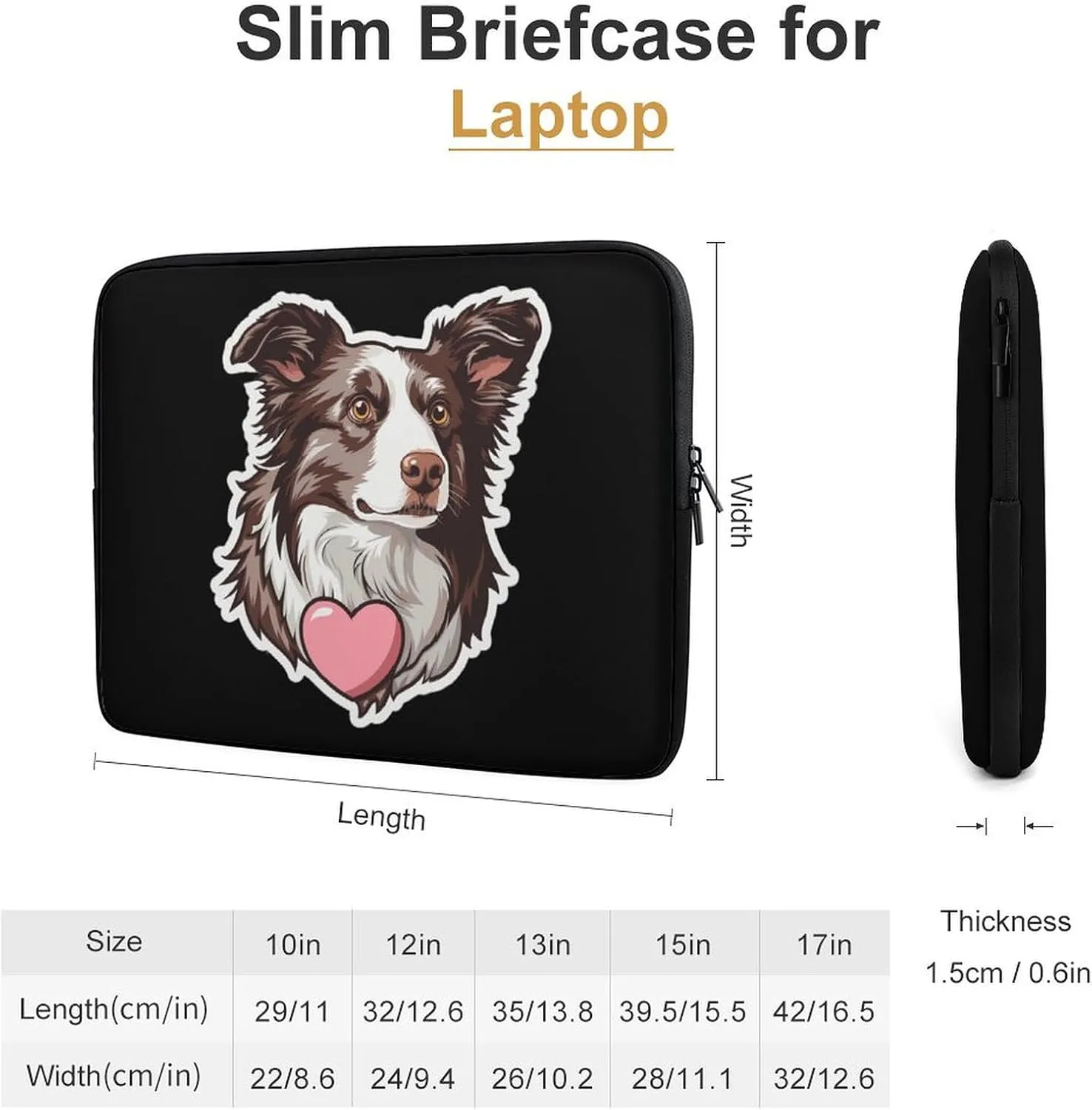 Chocolate Border Collie Personalized Laptop Bag Business Casual Laptop Cases Slim Computer Bag Briefcase