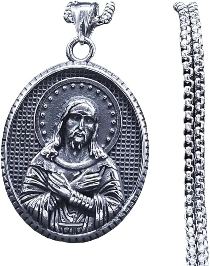 Christ Jesus Medal Pendant Necklace Stainless Steel Christian Religion Symbol Necklace Christmas Gift Jewelry Colar Feminino VHM2187