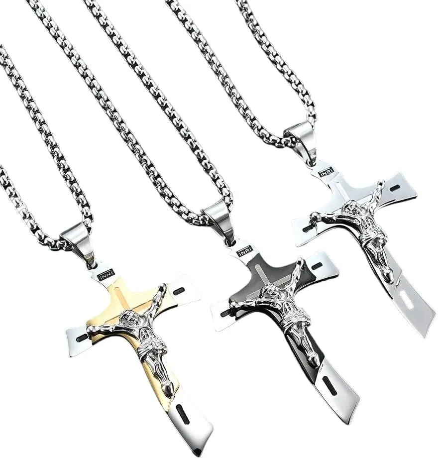 Christian Amulet Jesus Pendant Necklace Stainless Steel Vintage Christian Cross Necklace Men Women Religious Believers Jewelry VHM0411