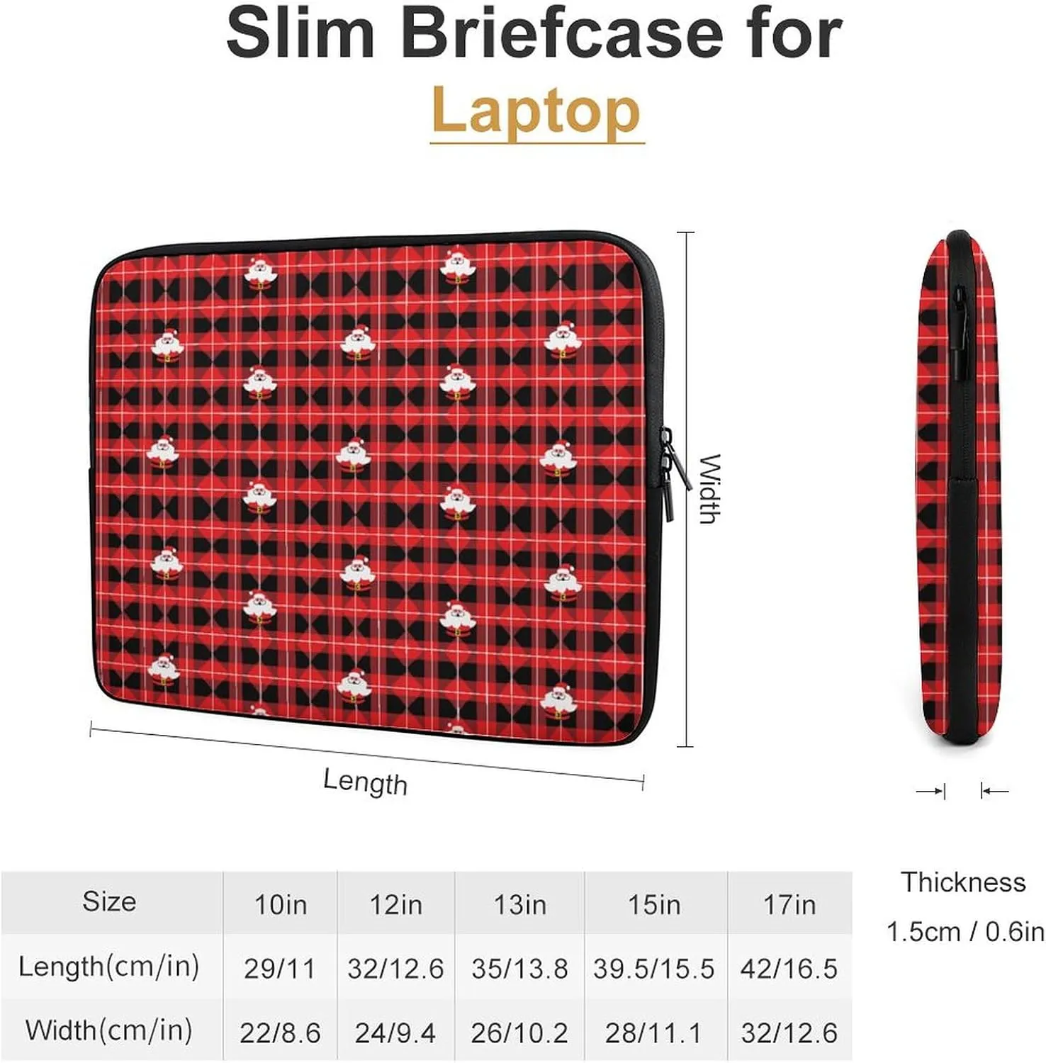 Christmas Red Black Plaid Santa Personalized Laptop Bag Business Casual Laptop Cases Slim Computer Bag Briefcase