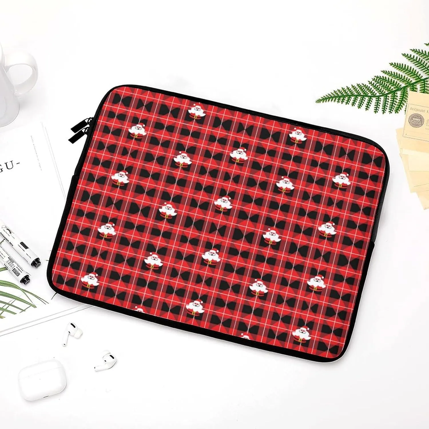 Christmas Red Black Plaid Santa Personalized Laptop Bag Business Casual Laptop Cases Slim Computer Bag Briefcase