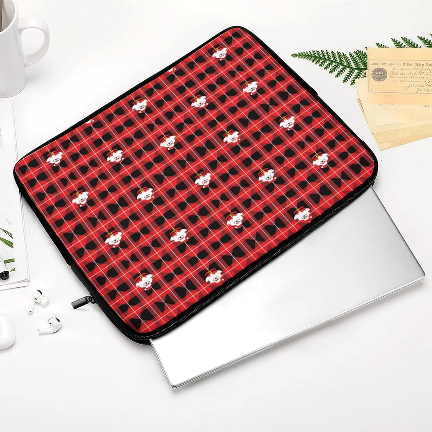 Christmas Red Black Plaid Santa Personalized Laptop Bag Business Casual Laptop Cases Slim Computer Bag Briefcase