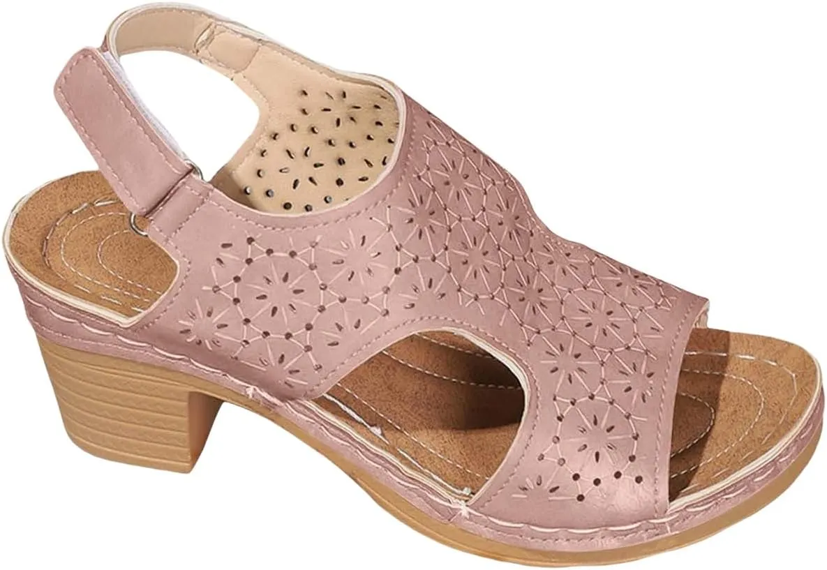 Chunky High Heels Sandals for Womens Ankle Strap Platform Wedge Sandals Comfortable Dressy Peep Toe Cutout Heels Outdoor Shoes