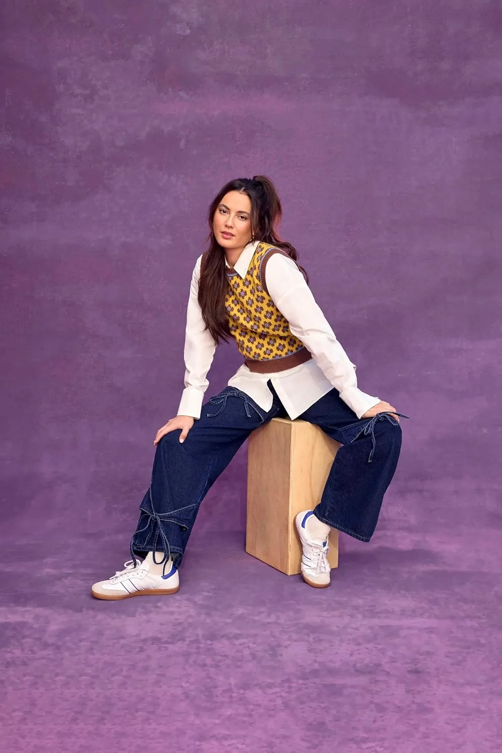 CIDER Baggy Jeans for Women Low Waisted Wide Straight Leg Bow Jeans Denim Pants