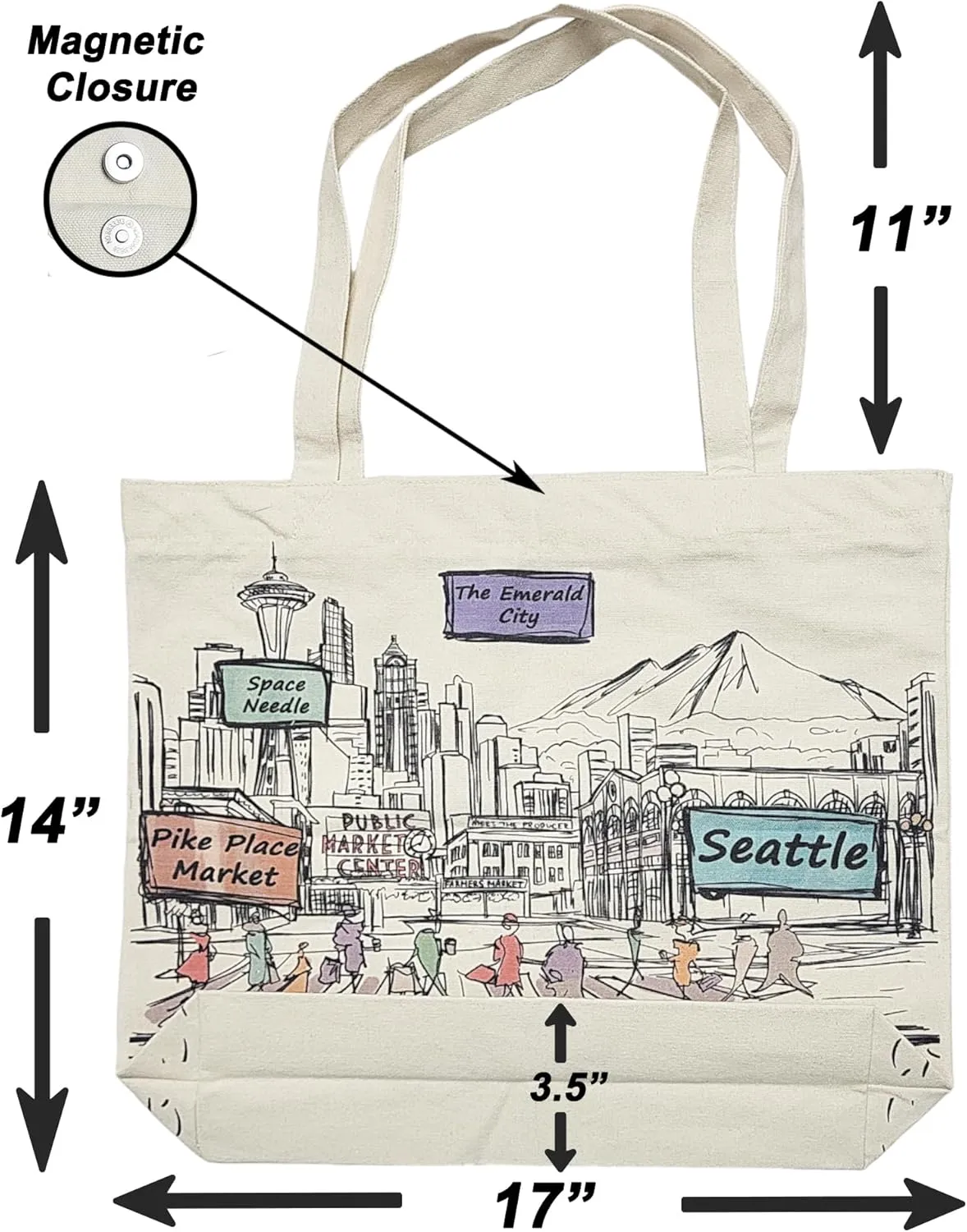 City-Themed Artwork Tote Bag Collection - Designed in the USA, 17"x14", Double Sided Print, Souvenir & Gift